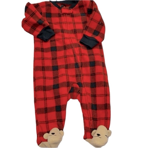 Carters red plaid flannel onesie pajamas size 3 months - Picture 1 of 5